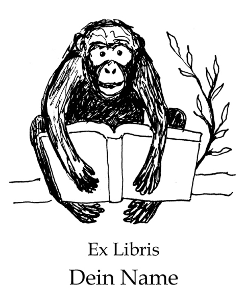Exlibris Affe mit Buch